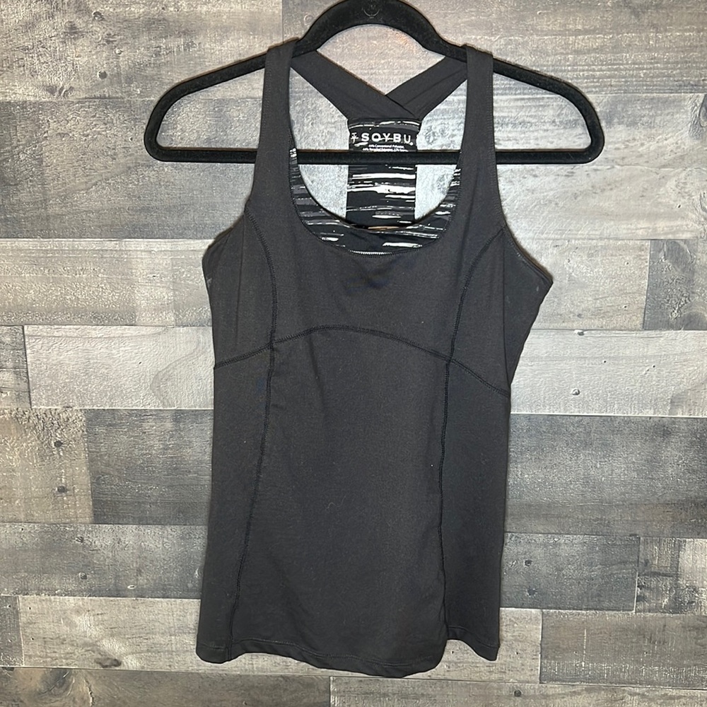 Soybu Tank Top Black with White Design Down Back